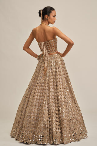 corset lehenga set - Indian Wedding - Beige Modern Maharani Diamond Mirror by Vvani by Vani Vats