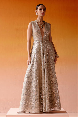 Aaina Jacket Set for Indian Wedding – Silver Metallic Style by Twenty Nine