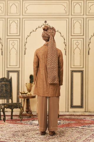 Kurta Set for Indian Wedding - Brown Polki Sarson-kaphila Tussar Silk Kurta Set by Itrh at Mrs. G