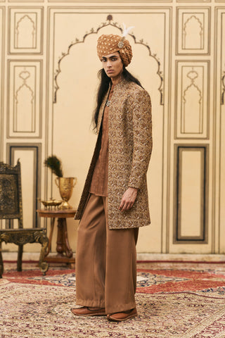 Jacket Set for Indian Wedding - Brown Polki Shyam-bhoora Banarasi Brocade Jacket Set by Itrh at Mrs. G