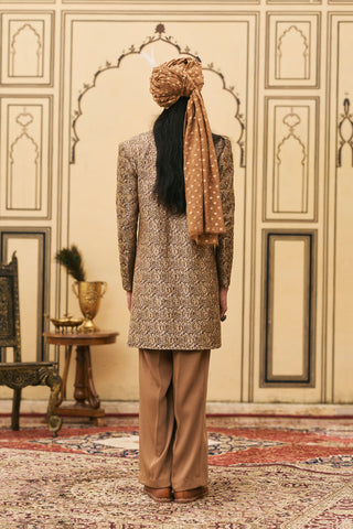 Jacket Set for Indian Wedding - Brown Polki Shyam-bhoora Banarasi Brocade Jacket Set by Itrh at Mrs. G