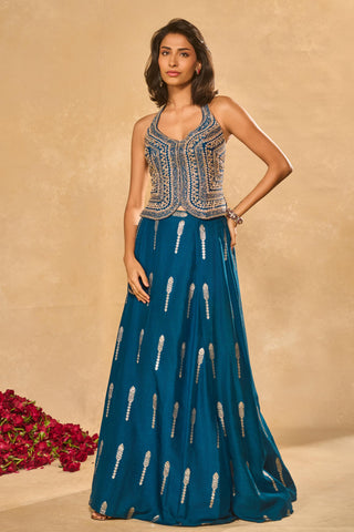 Lehenga Set Indian Wedding Blue Amal Lehenga by Chamee & Palak