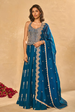 Lehenga Set Indian Wedding Blue Amal Lehenga by Chamee & Palak