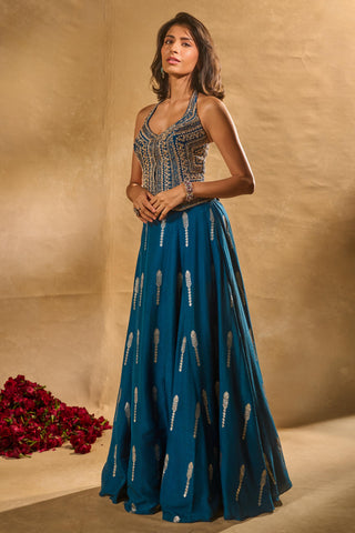 Lehenga Set Indian Wedding Blue Amal Lehenga by Chamee & Palak