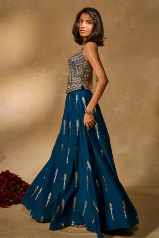 Lehenga Set Indian Wedding Blue Amal Lehenga by Chamee & Palak