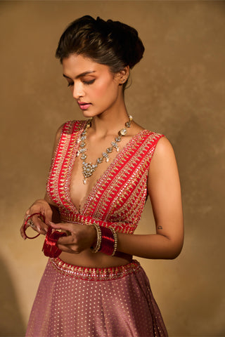 Lehenga Set Indian Wedding Pink Mina Daman Lehenga by Chamee & Palak