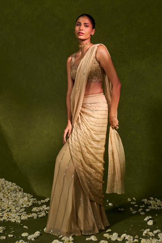 Saree Set Indian Wedding – Beige Aaliyah Saree by Chamee & Palak