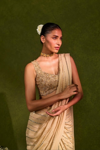 Saree Set Indian Wedding – Beige Aaliyah Saree by Chamee & Palak