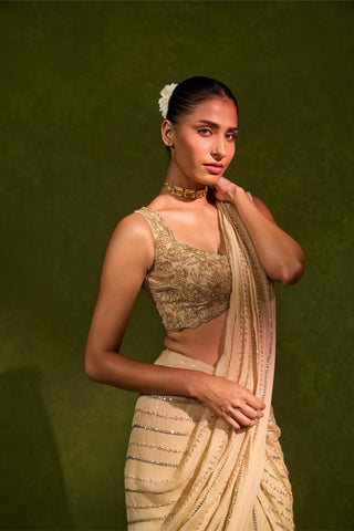 Saree Set Indian Wedding – Beige Aaliyah Saree by Chamee & Palak