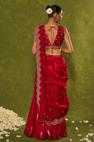 Lehenga Saree Indian Wedding – Red Amal Lehenga Saree Set by Chamee & Palak