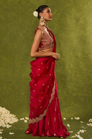 Lehenga Saree Indian Wedding – Red Amal Lehenga Saree Set by Chamee & Palak