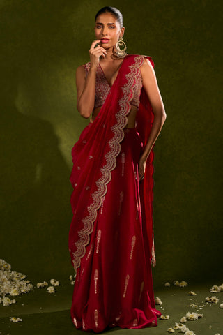 Lehenga Saree Indian Wedding – Red Amal Lehenga Saree Set by Chamee & Palak