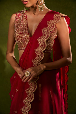 Lehenga Saree Indian Wedding – Red Amal Lehenga Saree Set by Chamee & Palak