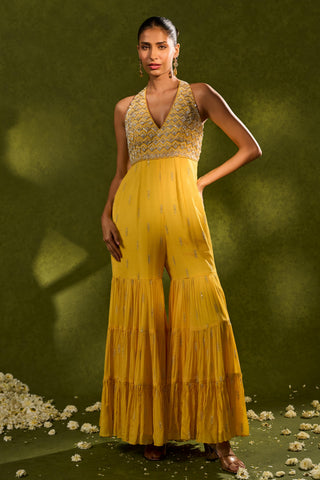 Festive Jumpsuit Contemporary Wear – Yellow Ines Jumpsuit by Chamee & Palak