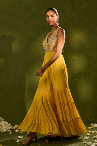 Festive Jumpsuit Contemporary Wear – Yellow Ines Jumpsuit by Chamee & Palak
