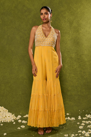 Festive Jumpsuit Contemporary Wear – Yellow Ines Jumpsuit by Chamee & Palak
