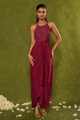 Cowl Dress Contemporary Wear – Red Jasmine Dress by Chamee & Palak