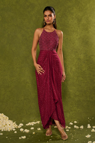 Cowl Dress Contemporary Wear – Red Jasmine Dress by Chamee & Palak