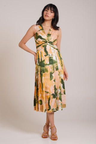 Multicolor Chaya Ceri Pleated Dress – Elegant Daytime Affair Pleated Dress by Advait