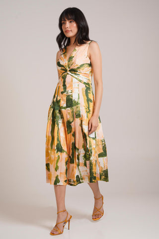 Multicolor Chaya Ceri Pleated Dress – Elegant Daytime Affair Pleated Dress by Advait