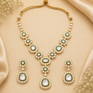 Green begum noor kundan necklace set