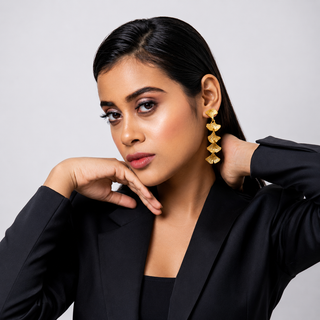 Earring Contemporary Wear - Gold Ginkgo Leaf Dangle by Putstyle