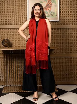 Stole Indian Wedding - Red Shimmy Shimmer Wool Silk by Mauli