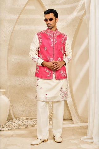 Waistcoat Set for Indian Wedding - Pink Gulabi Bagh Set by Sarab Khanijou