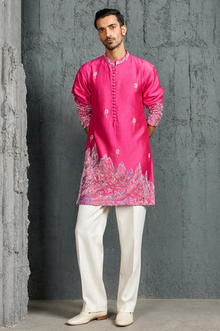 Kurta Set for Indian Wedding - Pink Gulrang Ridge by Sarab Khanijou
