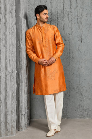 Kurta Set for Indian Wedding - Orange Sunset Bloom by Sarab Khanijou