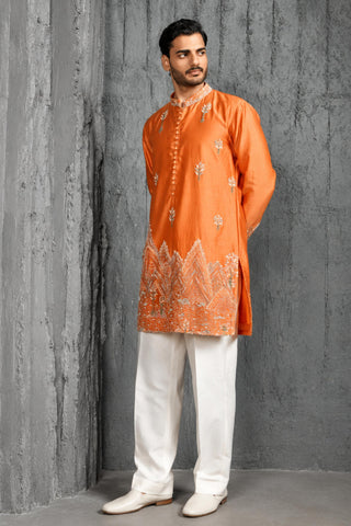 Kurta Set for Indian Wedding - Orange Ridge Kurta by Sarab Khanijou