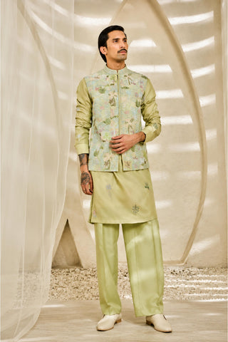 Waistcoat Set for Indian Wedding - Green Serene Garden Set by Sarab Khanijou