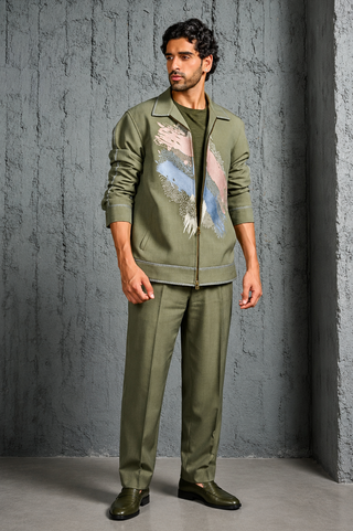 Shacket Set for Contemporary Wear - Green Paint Strokes by Sarab Khanijou