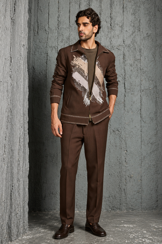 Shacket Set for Contemporary Wear - Brown Paint Strokes by Sarab Khanijou