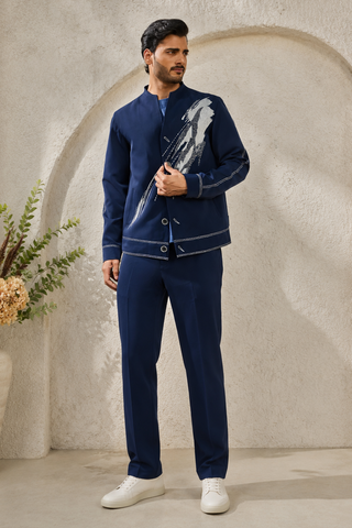 Shacket Set for Contemporary Wear - Blue Paint Strokes by Sarab Khanijou