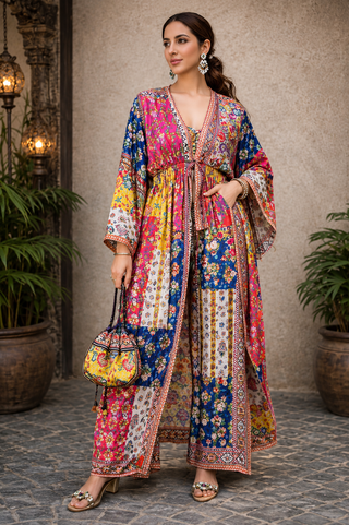 Jacket Set Printed Wear - Multicolor Sunlit Courtyard Jacket Set by Banjara Trail