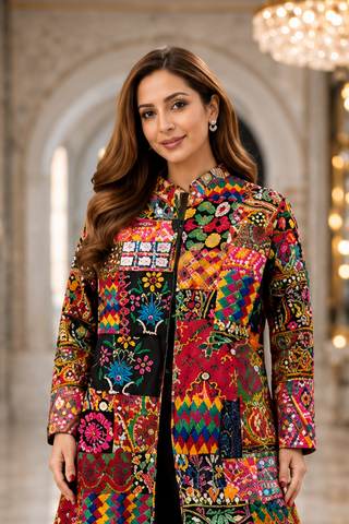 Jacket Set Printed Wear - Multicolor Boheme Patchwork Jacket Set by Banjara Trail