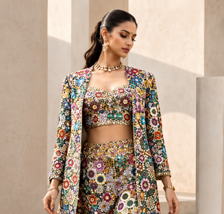 Jacket Set Printed Wear - Multicolor Phool Mahal Jacket Set by Banjara Trail