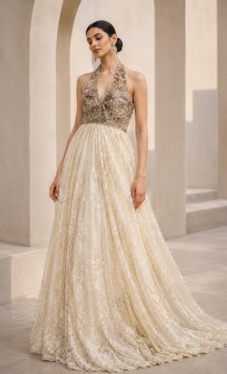 Gown Red Carpet Wear - Multicolor Heirloom Halo Gown by Banjara Trail