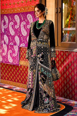 Jacket Set Evening Wear - Black Ghazal Embellished Shrug Jacket Set by Banjara Trail