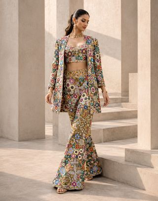 Jacket Set Printed Wear - Multicolor Phool Mahal Jacket Set by Banjara Trail
