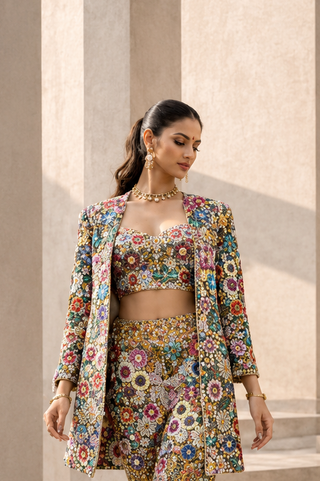 Jacket Set Printed Wear - Multicolor Phool Mahal Jacket Set by Banjara Trail