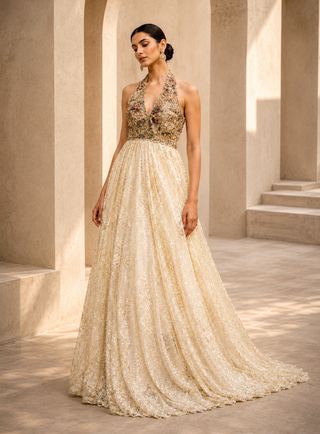 Gown Red Carpet Wear - Multicolor Heirloom Halo Gown by Banjara Trail
