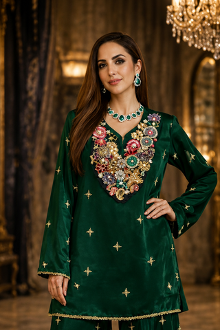 Sharara Set Festive Wear - Green Gulzaar Embellished Sharara Set by Banjara Trail