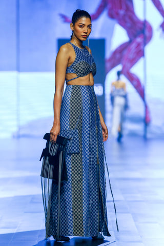 Skirt Contemporary Wear - Blue checkered slit denim by Essé
