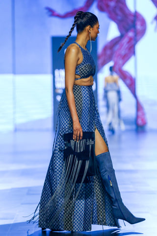 Skirt Contemporary Wear - Blue checkered slit denim by Essé