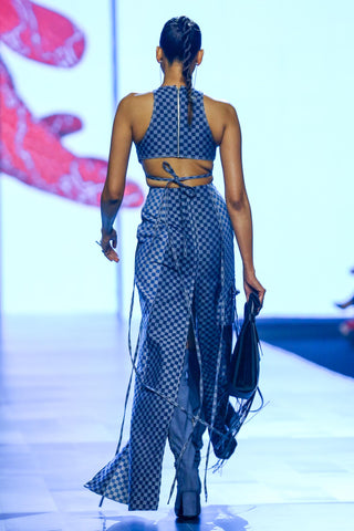 Skirt Contemporary Wear - Blue checkered slit denim by Essé