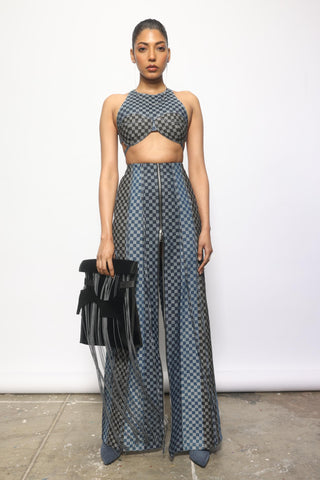 Skirt Contemporary Wear - Blue checkered slit denim by Essé