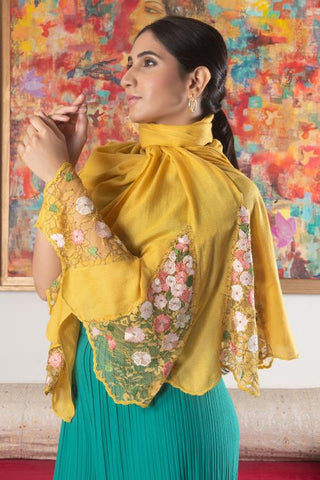 Stole Indian Wedding - Yellow Cherry Blossom Flounce Wool Silk by Mauli