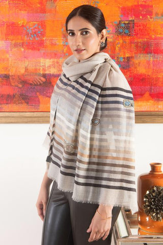 Stole Indian Wedding Wear - Gray Chic Spectacle Wool Silk by Mauli